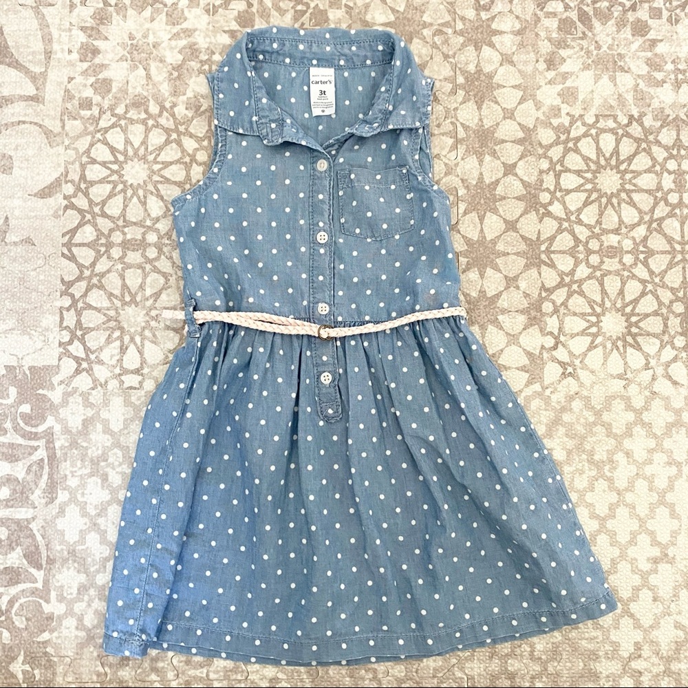Carter’s 3T toddler girls denim/chambray polka dot dress